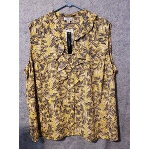 Tahari Arthur S Levine Blouse Womens Top 2X Ruffle Front New with Tags gold